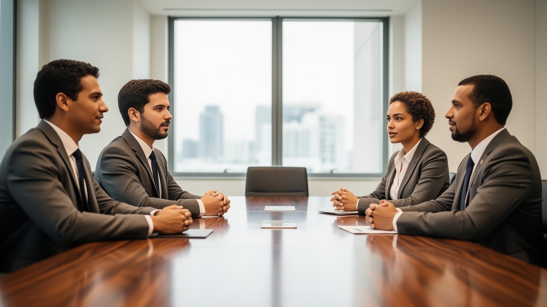 Equipe executiva em reunião de governança